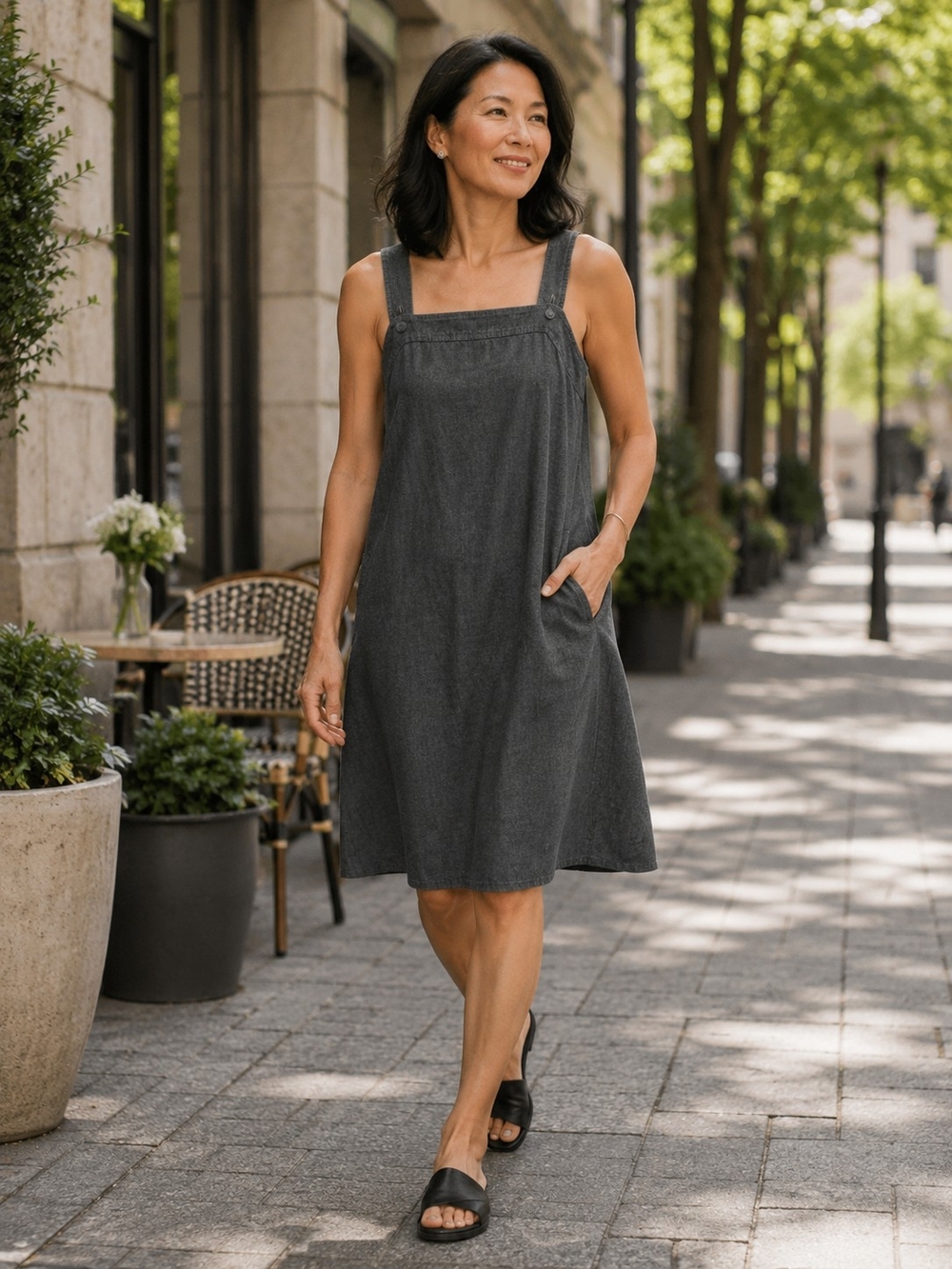 Eileen Fisher Airy Organic Cotton Twill Square Neck Dress PP